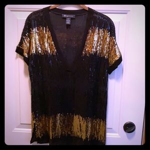 INC sequin black and gold top Size Petite Small